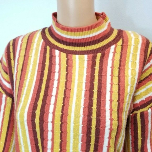 Nine West women's knit top Large mock neck stripe yellow brown long sleeve nwt - Picture 11 of 11